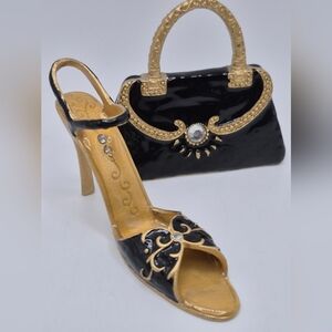 Elegant Black & Gold Shoe / Pump & Purse Set. Decorative Display Small